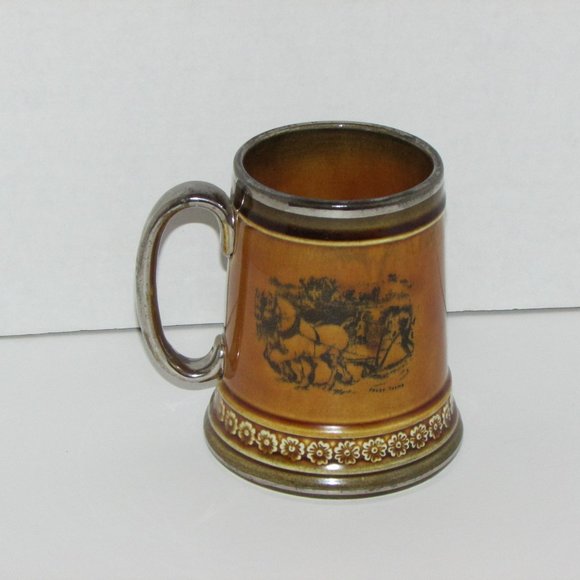 Vintage Beer Mug Ridgways England Western Stage Coach Horses Equestrian Ceramic - Picture 3 of 7